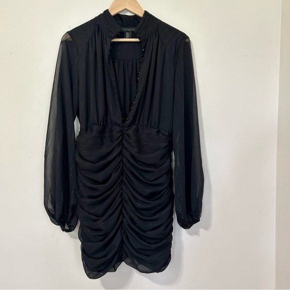 House of Harlow Ruched Sheer Lurex Metallic Mini Dress in Black sz 8 - Picture 3 of 6